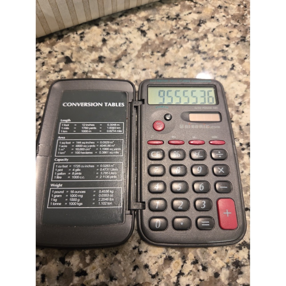 Unisonic C1416 Electronic Calculator Dual Power Conversion Tables Flip Cover